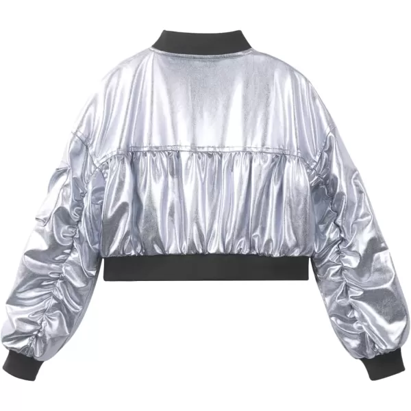 WELAKEN Lightweight Multiple Pockets Zip Up Bomber Jacket for Girls Toddler ampamp Kids II Little Girls Casual Flight Crop JacketFlight sliver