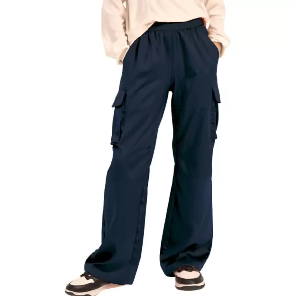 Lightweight Silky Jogger Pants for Girls Kids ampamp Toddler Warm Weather Cargo Loose High Waisted PantsNavy Blue