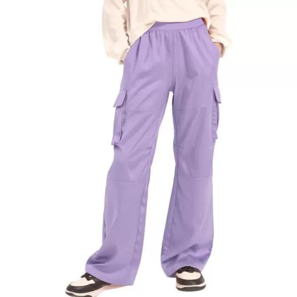 Lightweight Silky Jogger Pants for Girls Kids ampamp Toddler Warm Weather Cargo Loose High Waisted PantsPurple