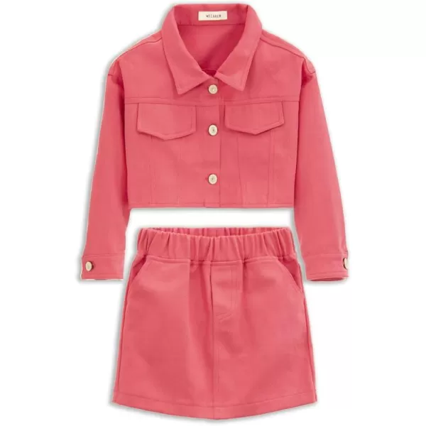 WELAKEN Denim Skirt Sets for Girls Kids ampamp Teen Jean Jacket  Mini Skirts II Girls Clothing SetsHot Pink