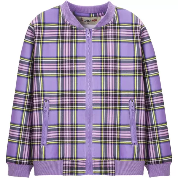 WELAKEN Floral Jacket for Girls Kids ampamp Toddler II Little Girls Lightweight Jackets OuterwearPurple plaid