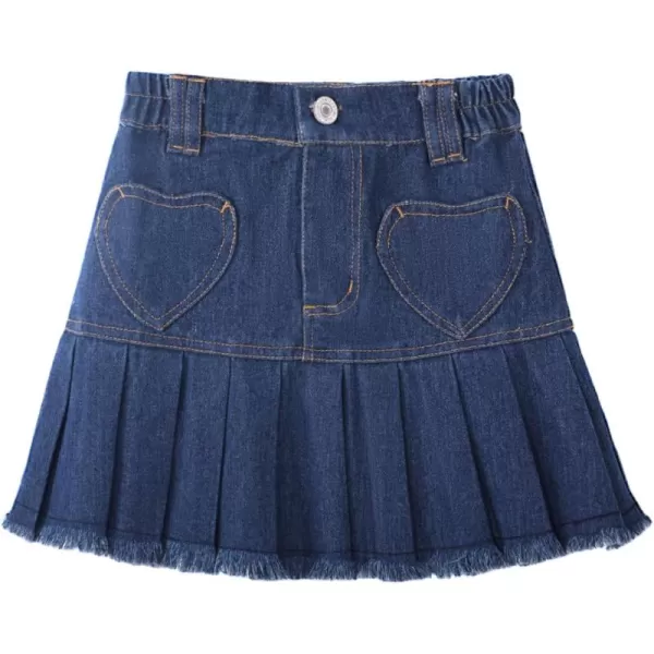 WELAKEN Jean Skirt for Girls Toddler ampamp Kids II Girls Elastic Waist A Line Mini Denim SkirtsBlue heart