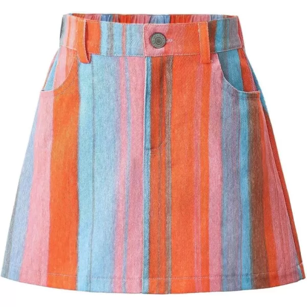 WELAKEN Jean Skirt for Girls Toddler ampamp Kids II Girls Elastic Waist A Line Mini Denim SkirtsPink striped