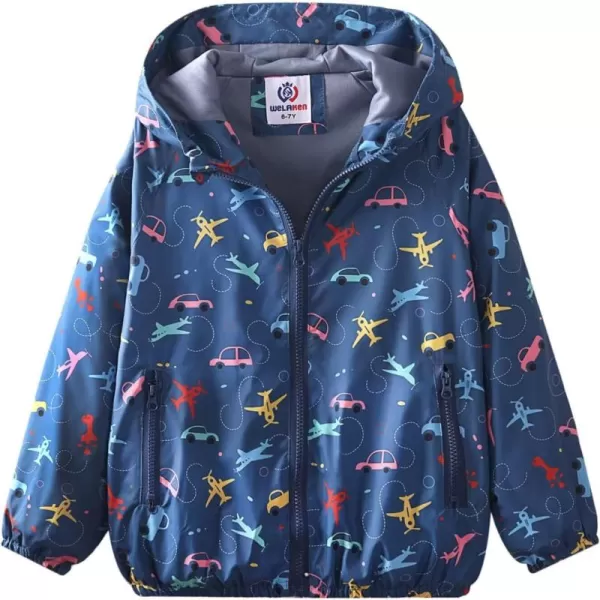 WELAKEN Lightweight Jacket for Boys Kids ampamp Toddler II Girls Print Waterresistant JacketBlue car  Plane