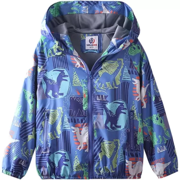 WELAKEN Lightweight Jacket for Boys Kids ampamp Toddler II Girls Print Waterresistant JacketBlue dinosaurs