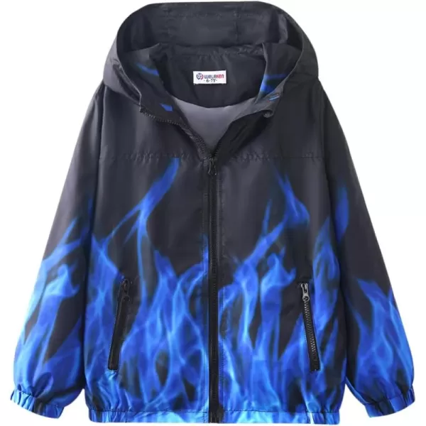WELAKEN Lightweight Jacket for Boys Kids ampamp Toddler II Girls Print Waterresistant JacketBlue flames