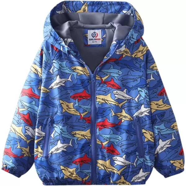 WELAKEN Lightweight Jacket for Boys Kids ampamp Toddler II Girls Print Waterresistant JacketBlue sharks