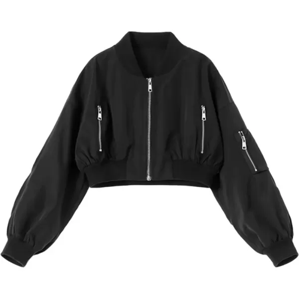 WELAKEN Lightweight Multiple Pockets Zip Up Bomber Jacket for Girls Toddler ampamp Kids II Little Girls Casual Flight Crop JacketBlack flight