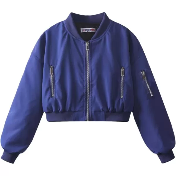 WELAKEN Lightweight Multiple Pockets Zip Up Bomber Jacket for Girls Toddler ampamp Kids II Little Girls Casual Flight Crop JacketFlight blue