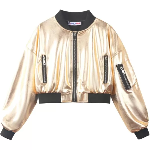 WELAKEN Lightweight Multiple Pockets Zip Up Bomber Jacket for Girls Toddler ampamp Kids II Little Girls Casual Flight Crop JacketFlight gold