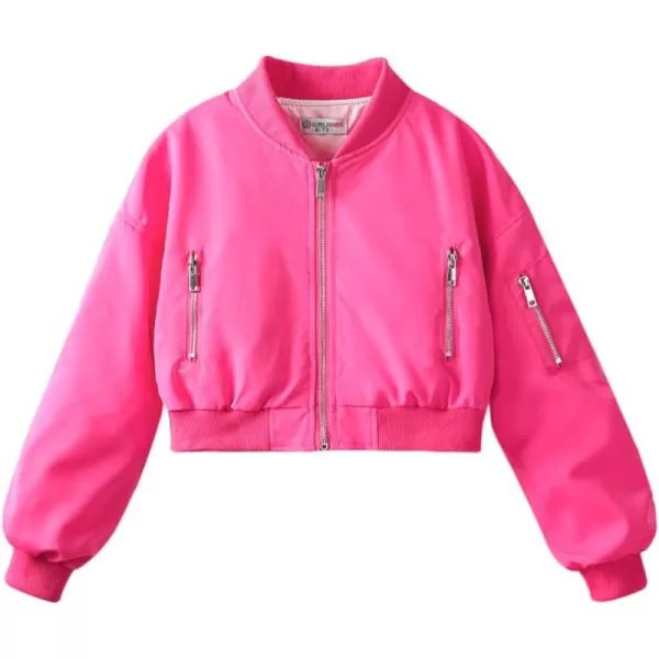 WELAKEN Lightweight Multiple Pockets Zip Up Bomber Jacket for Girls Toddler ampamp Kids II Little Girls Casual Flight Crop JacketFlight hot Pink