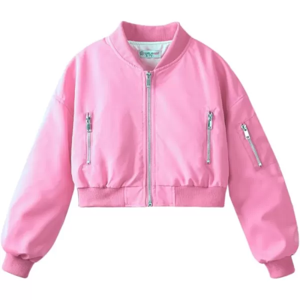 WELAKEN Lightweight Multiple Pockets Zip Up Bomber Jacket for Girls Toddler ampamp Kids II Little Girls Casual Flight Crop JacketFlight pink