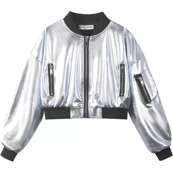 WELAKEN Lightweight Multiple Pockets Zip Up Bomber Jacket for Girls Toddler ampamp Kids II Little Girls Casual Flight Crop JacketFlight sliver