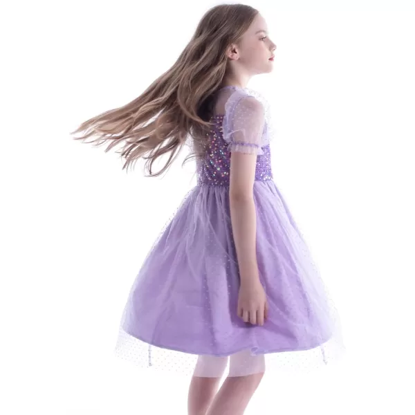 Girls Sequin Mesh Dress Glitter Short Sleeve Party Birthday Tulle Dress 512YPurple