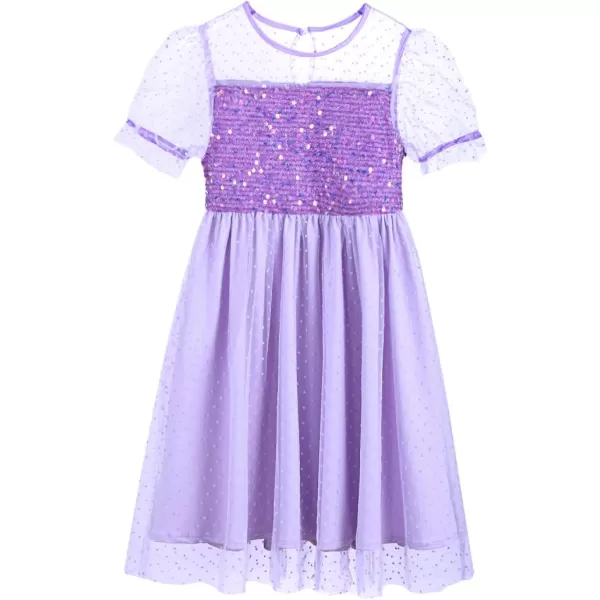 Girls Sequin Mesh Dress Glitter Short Sleeve Party Birthday Tulle Dress 512YPurple