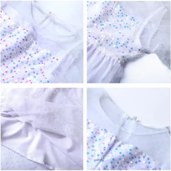 Girls Sequin Mesh Dress Glitter Short Sleeve Party Birthday Tulle Dress 512YWhite