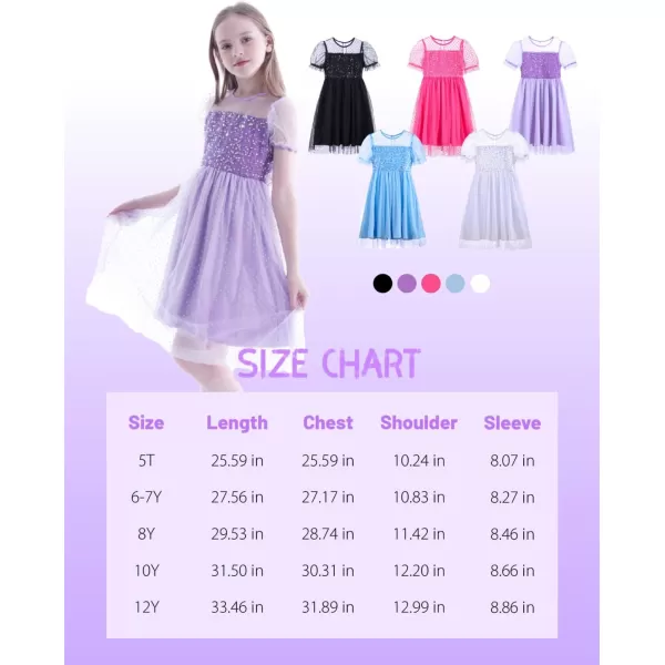 Girls Sequin Mesh Dress Glitter Short Sleeve Party Birthday Tulle Dress 512YWhite