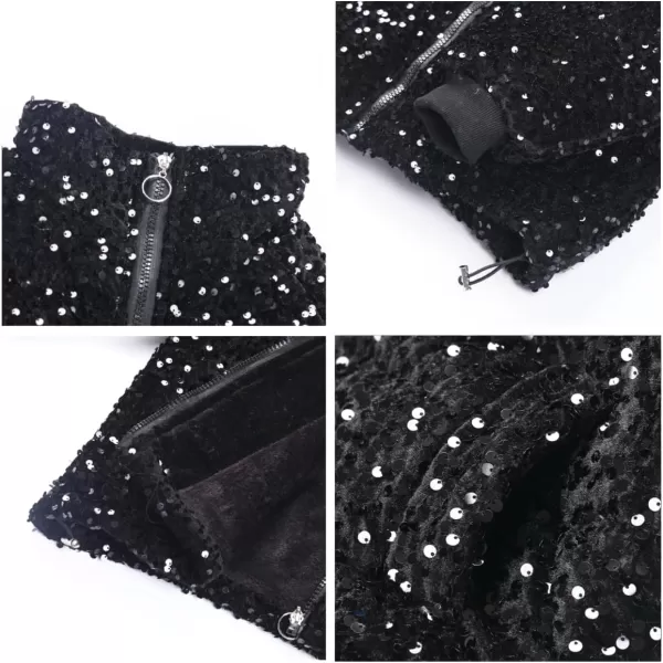 WELAKEN Girls Sequin Quilted Jacket Sparkly Warm Sherpa Fleece Lined Cotton CoatBlack
