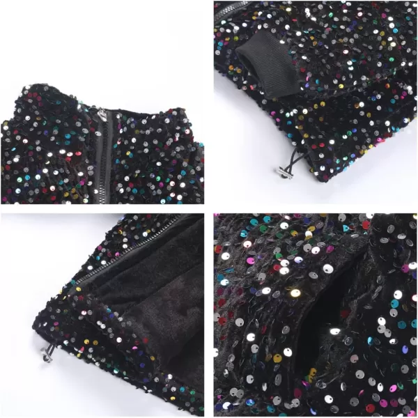 WELAKEN Girls Sequin Quilted Jacket Sparkly Warm Sherpa Fleece Lined Cotton CoatRainbow