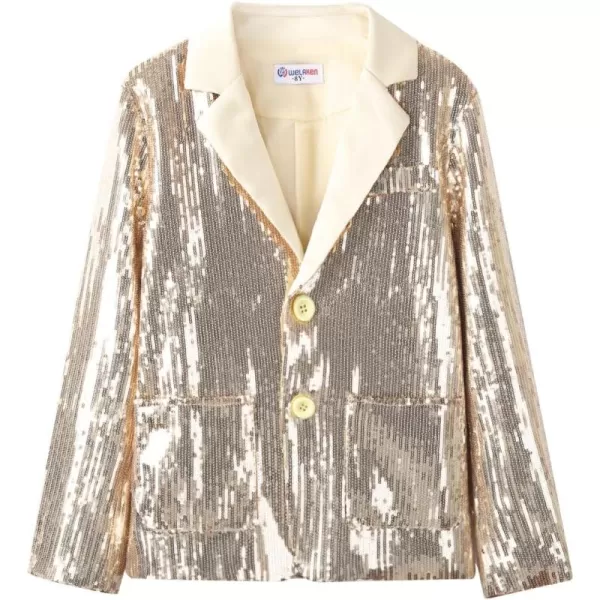 WELAKEN Girls Sequin Blazers Jacket Long Sleeve Notched Lapel Button Down Suit Coat with PocketsGold