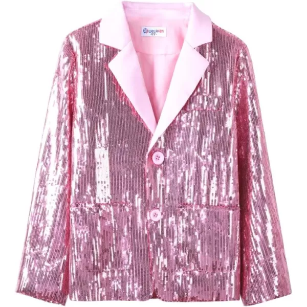 WELAKEN Girls Sequin Blazers Jacket Long Sleeve Notched Lapel Button Down Suit Coat with PocketsPink