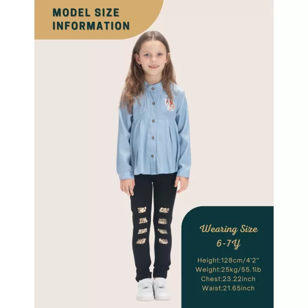 Girls Unicorn Shirts with Pleated Hem DesignImitation Denim FabricComfy Tops for Toddler ampamp KidsSteel Teal Blue
