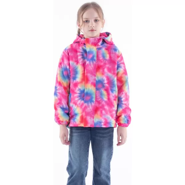 WELAKEN Fleece lined Jackets with WaterResistance Frabic for Kids ampamp Toddler II Girls Rain Jacket ampamp coatsTiedye hot Pink