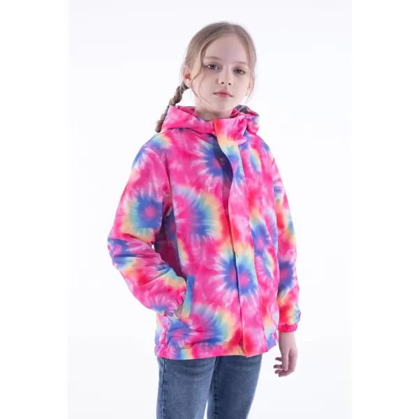 WELAKEN Fleece lined Jackets with WaterResistance Frabic for Kids ampamp Toddler II Girls Rain Jacket ampamp coatsTiedye hot Pink