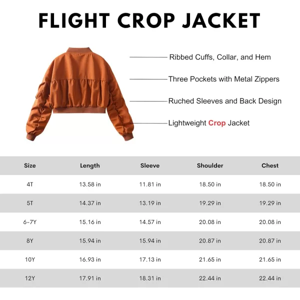WELAKEN Lightweight Multiple Pockets Zip Up Bomber Jacket for Girls Toddler ampamp Kids II Little Girls Casual Flight Crop Jacket10Y