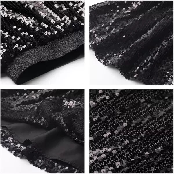 WELAKEN Sequin Skirt for Girls Kids Elastic Waist ALine Sparlky Mini Skirt with Lining Black
