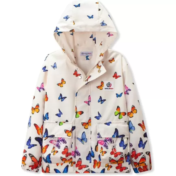 WELAKEN Fleece lined Jackets with WaterResistance Frabic for Kids ampamp Toddler II Girls Rain Jacket ampamp coatsWhite butterfly