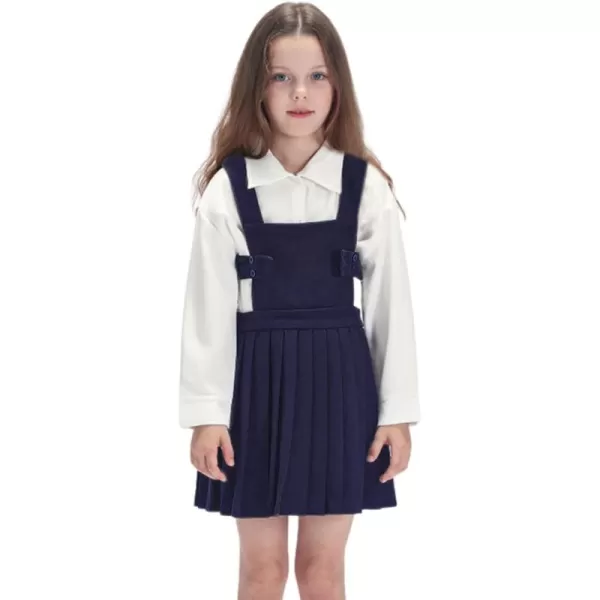 WELAKEN Girls and Toddlers Suspender Pleated SkirtsSchool Uniform Jumper ampamp DressAnavy Blue