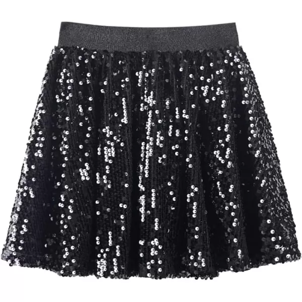 WELAKEN Sequin Skirt for Girls Kids Elastic Waist ALine Sparlky Mini Skirt with Lining Black