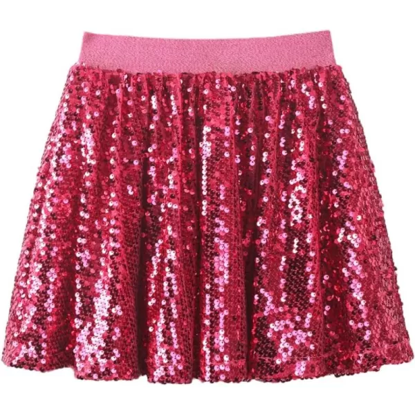 WELAKEN Sequin Skirt for Girls Kids Elastic Waist ALine Sparlky Mini Skirt with Lining Hot Pink