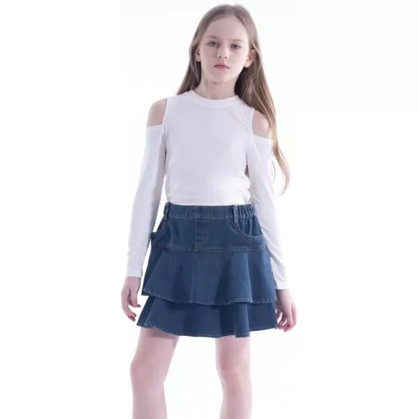 WELAKEN Jean Skirt for Girls Toddler ampamp Kids II Girls Elastic Waist A Line Mini Denim SkirtsBlue layered