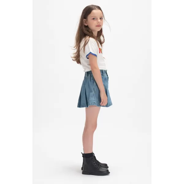 WELAKEN Jean Skirt for Girls Toddler ampamp Kids II Girls Elastic Waist A Line Mini Denim SkirtsBlue pleated