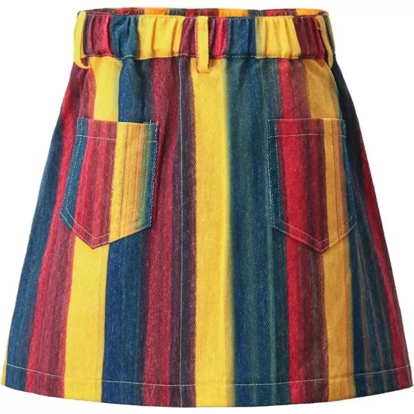 WELAKEN Jean Skirt for Girls Toddler ampamp Kids II Girls Elastic Waist A Line Mini Denim SkirtsYellow striped