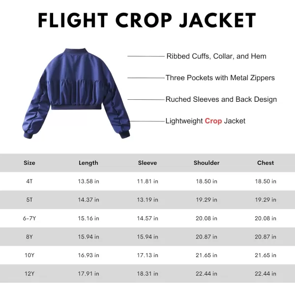 WELAKEN Lightweight Multiple Pockets Zip Up Bomber Jacket for Girls Toddler ampamp Kids II Little Girls Casual Flight Crop JacketFlight blue