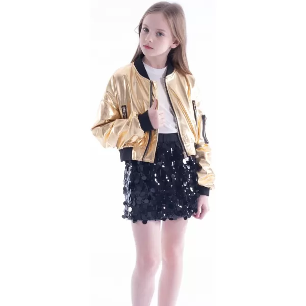 WELAKEN Lightweight Multiple Pockets Zip Up Bomber Jacket for Girls Toddler ampamp Kids II Little Girls Casual Flight Crop JacketFlight gold