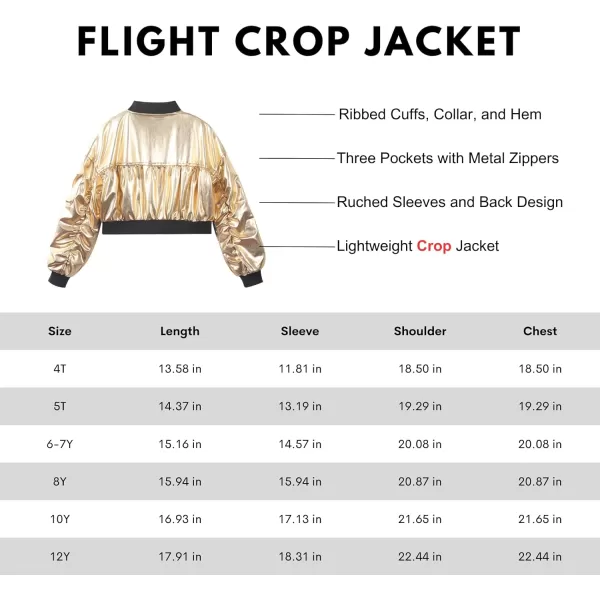 WELAKEN Lightweight Multiple Pockets Zip Up Bomber Jacket for Girls Toddler ampamp Kids II Little Girls Casual Flight Crop JacketFlight gold