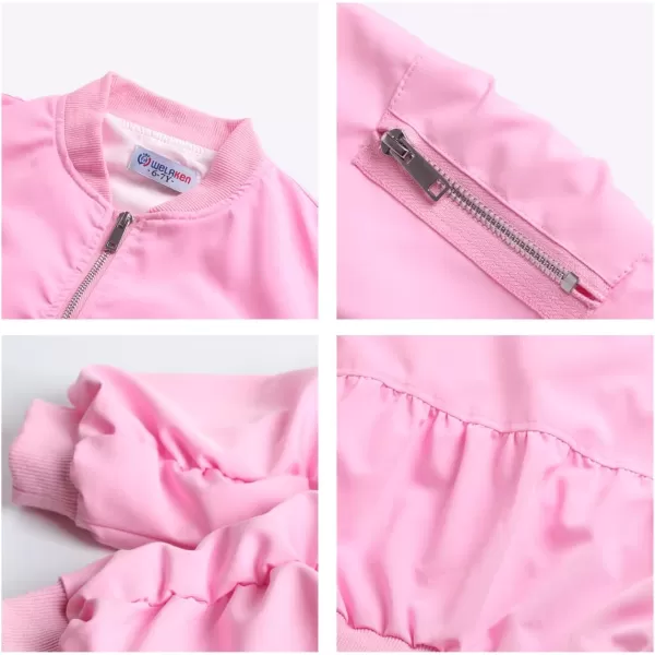 WELAKEN Lightweight Multiple Pockets Zip Up Bomber Jacket for Girls Toddler ampamp Kids II Little Girls Casual Flight Crop JacketFlight pink
