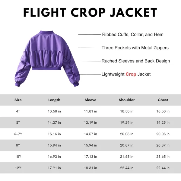 WELAKEN Lightweight Multiple Pockets Zip Up Bomber Jacket for Girls Toddler ampamp Kids II Little Girls Casual Flight Crop JacketFlight purple