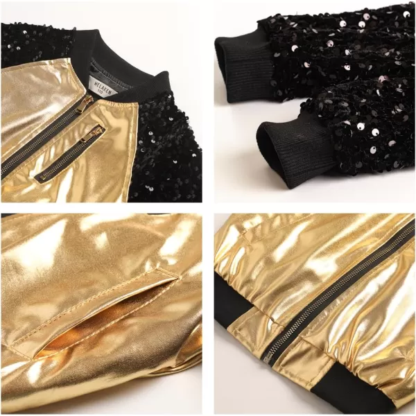 WELAKEN Sequin Jacket for Girls II Kid ampamp Toddler lightweight Flight Jacket Kids Bomber JacketBgold