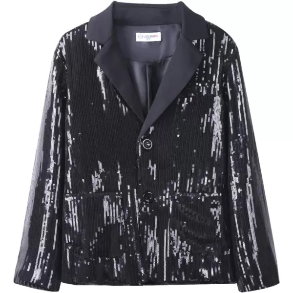WELAKEN Girls Sequin Blazers Jacket Long Sleeve Notched Lapel Button Down Suit Coat with PocketsBlack
