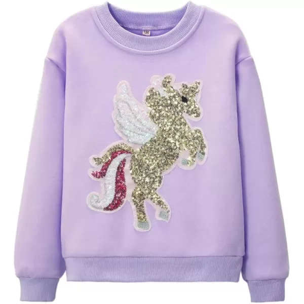 WELAKEN Girls Sweatshirts Long Sleeve Pullover Crewneck Tops ShirtsFleecepurple