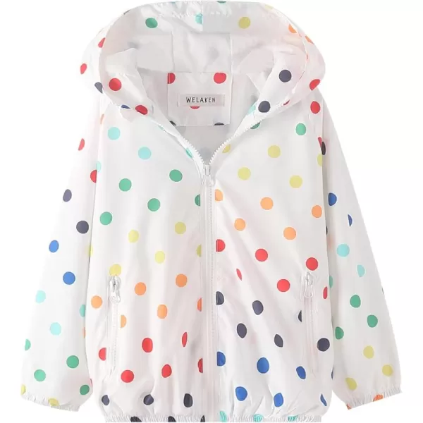 WELAKEN Lightweight Jacket for Girls Kids ampamp Toddler II Girls Print WaterResistant JacketWhite Dot