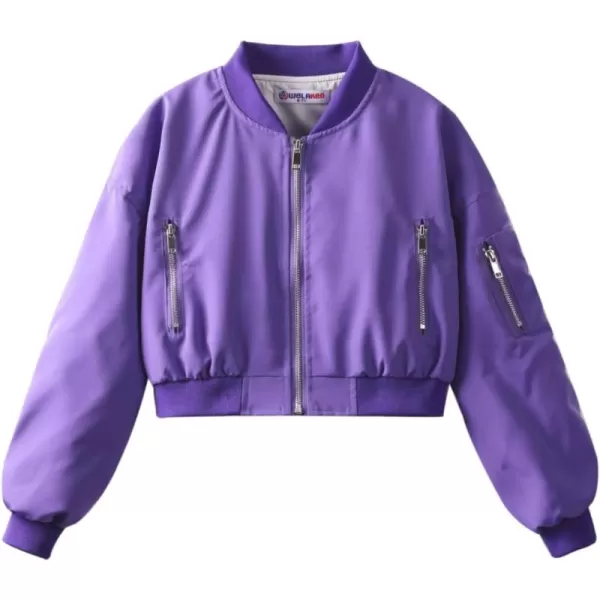 WELAKEN Lightweight Multiple Pockets Zip Up Bomber Jacket for Girls Toddler ampamp Kids II Little Girls Casual Flight Crop JacketFlight purple