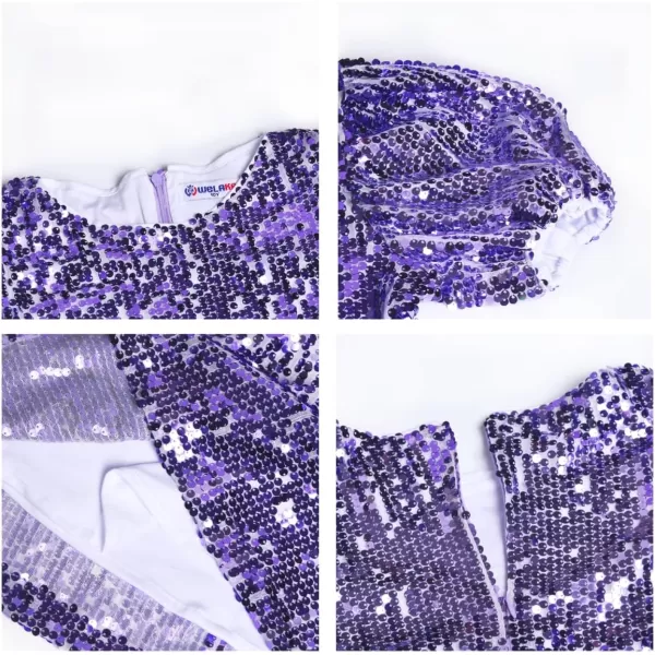 WELAKEN Girls Ombre Sequin Dress Sparkly Fancy Short Puff Sleeves Gradient Party DressGradient purple