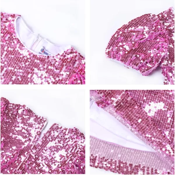 WELAKEN Girls Ombre Sequin Dress Sparkly Fancy Short Puff Sleeves Gradient Party DressPink