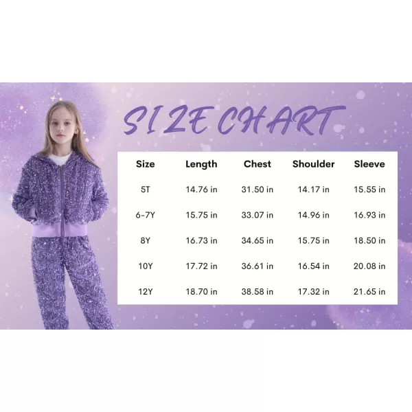 WELAKEN Girls Sequin Jacket for Kids Glitter Long Sleeve Zipper Cropped Bomber JacketPurple